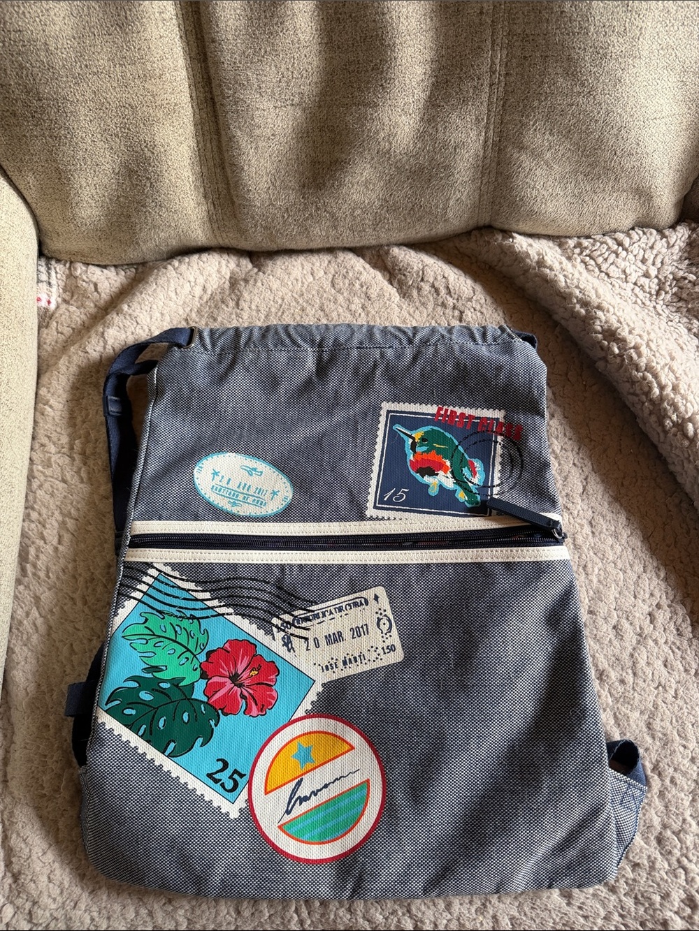 Vera Bradley Blue Backpack With Fun Patches And Matching Wallet